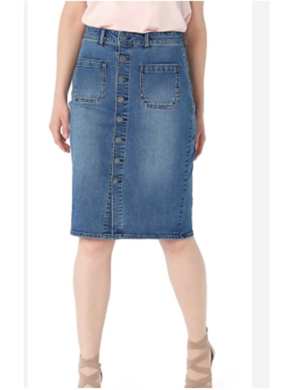 Haute‎ Hippie Tribe Darcy Denim Skirt Button Down Knee Length Womens 8